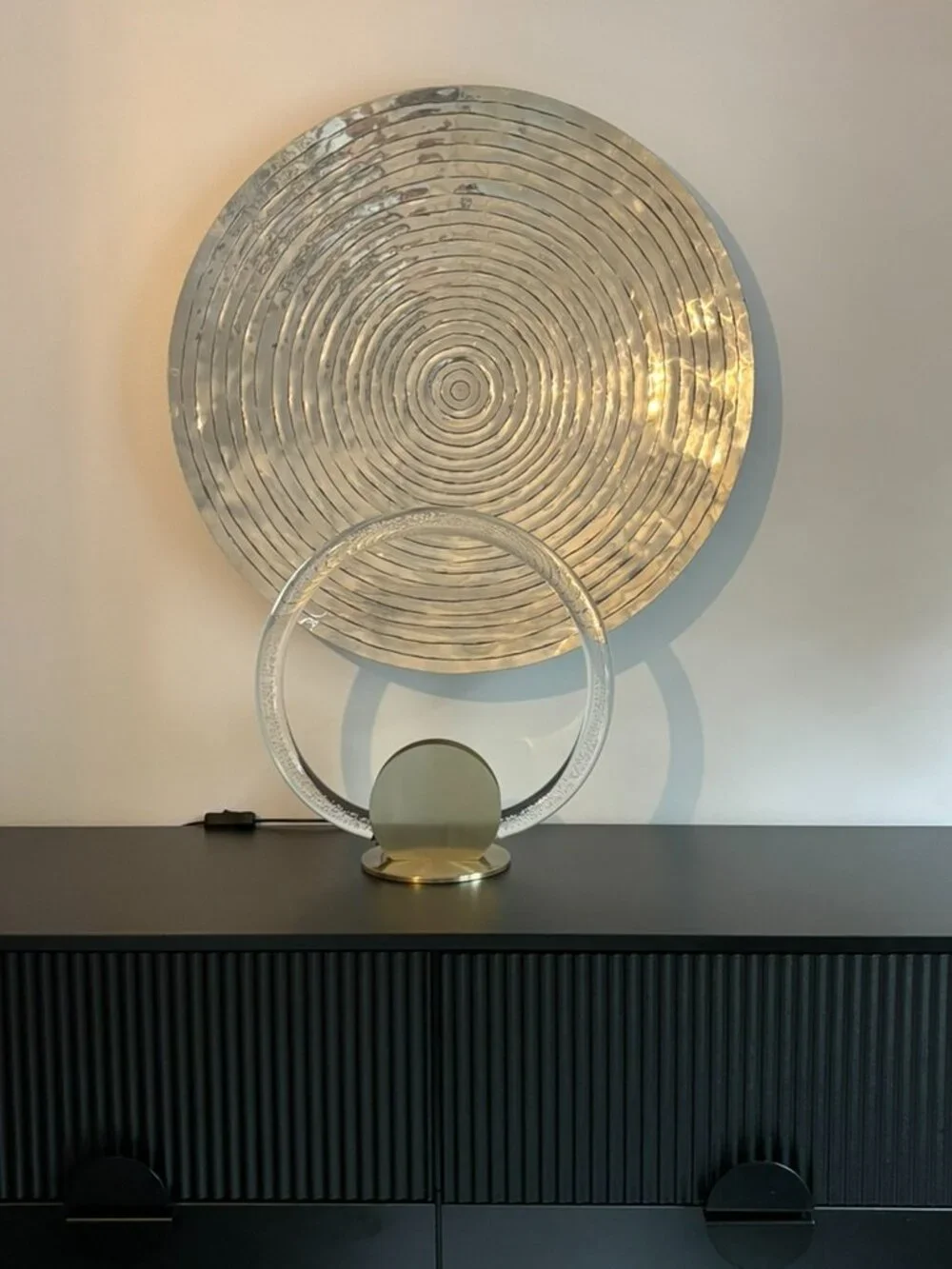 Luxe Habitat Modern Minimalist Lamp Clear Acrylic Ambient LED Brushed Brass NEW